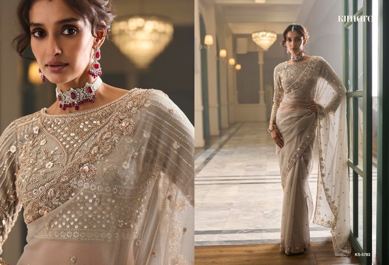 Off White Colour Iconic Vol 5 By Kimora Fancy Fabric Designer Beads Work Saree Ks 5783